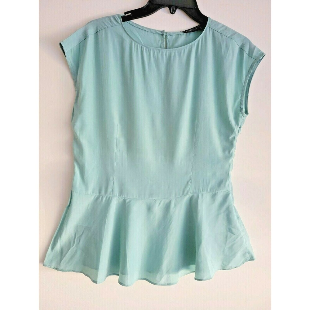 NWT Pepper Plus Women's Sleeveless Top Mint Blue Sexy Peplum Key Hole Size Large